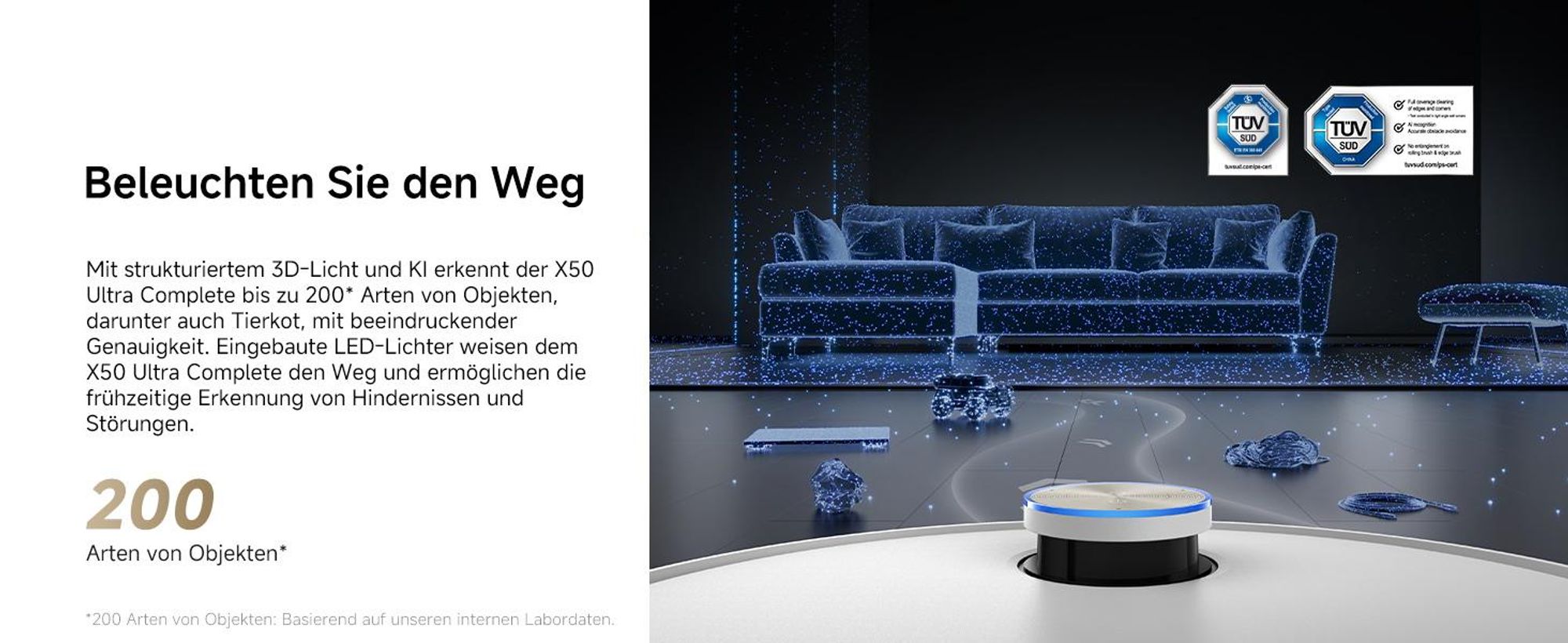 Dreame X50 Ultra Complete Staubsauger Roboter mit Wischfunktion,20KPa Saugkraft,6cm Hindernisfreiheit,Hebarem Wischmopp,360°-Navigation,KI-Vermeidung