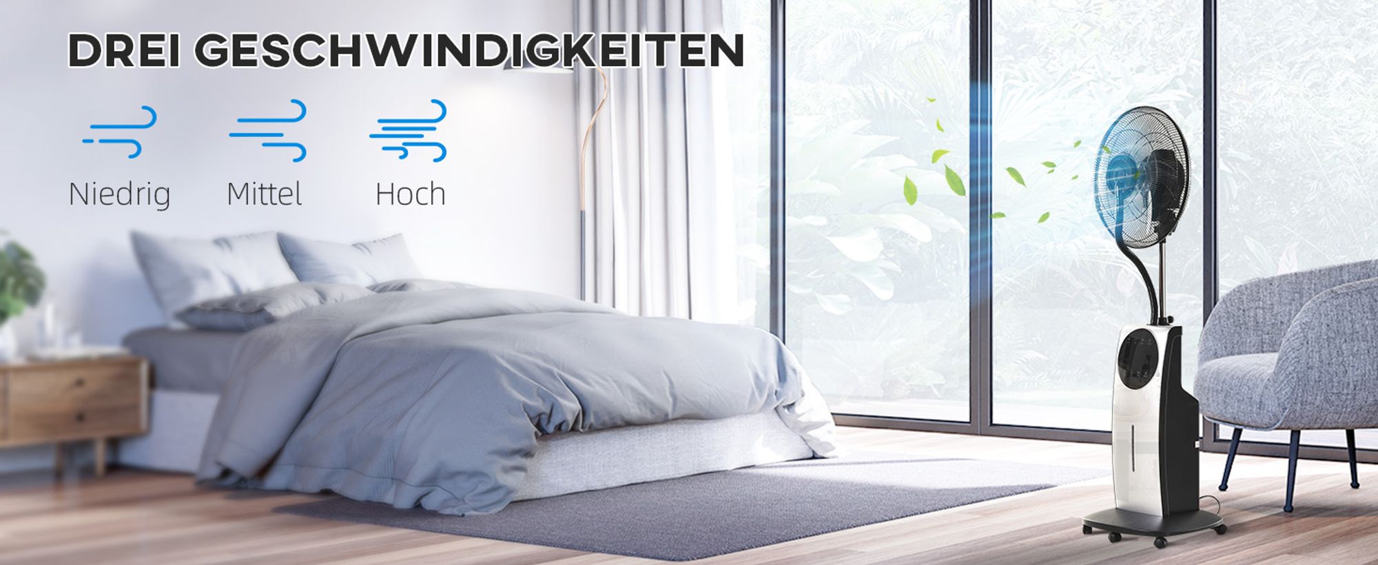 HOMCOM Nebel Ventilator mit Sprühnebel Standventilator mit Wasserkühlung Schwarz