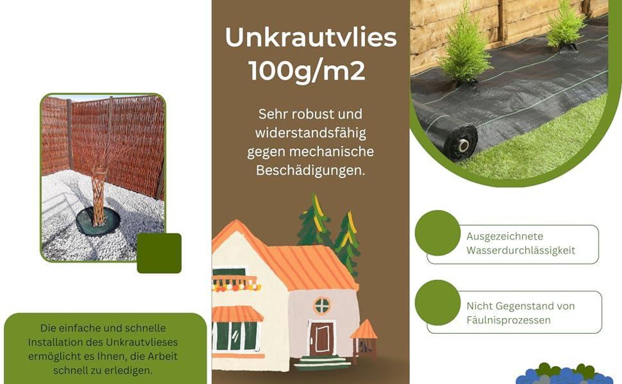 160 m² (100m x 1,6m) Gartenvlies gegen Unkraut Grün – Unkrautvlies 100g/m² - Hohe UV-Stabilisierung - Unkrautfolie Wasserdurchlässig - Unkrautschutzfo