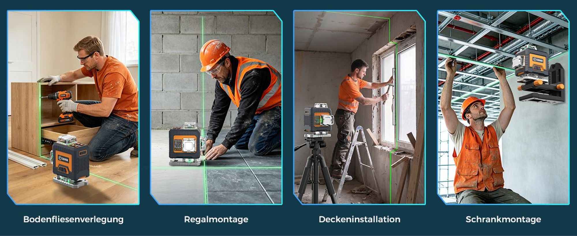 CIGMAN CMG16 Kreuzlinienlaser 4 x 360 Grad – App Steuerung, Grün, IP54