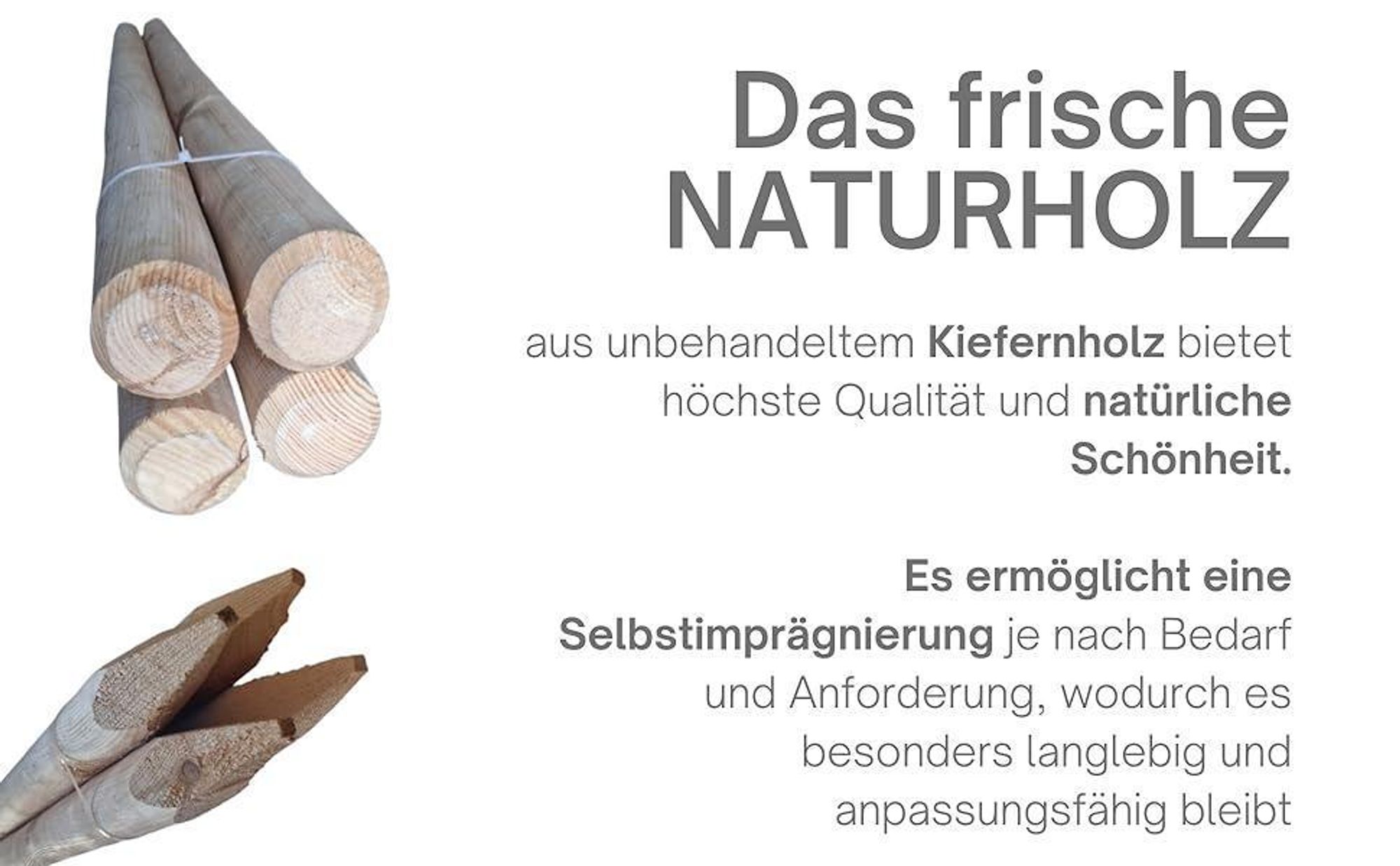 TIMBERMIK ø 6cm 4-Pack Spitze Holzpalisaden Länge: 220 cm Holzpfähle Garten Palisade Kieferholz Zaunpfosten Witterungsbeständig Nicht Imprägniert