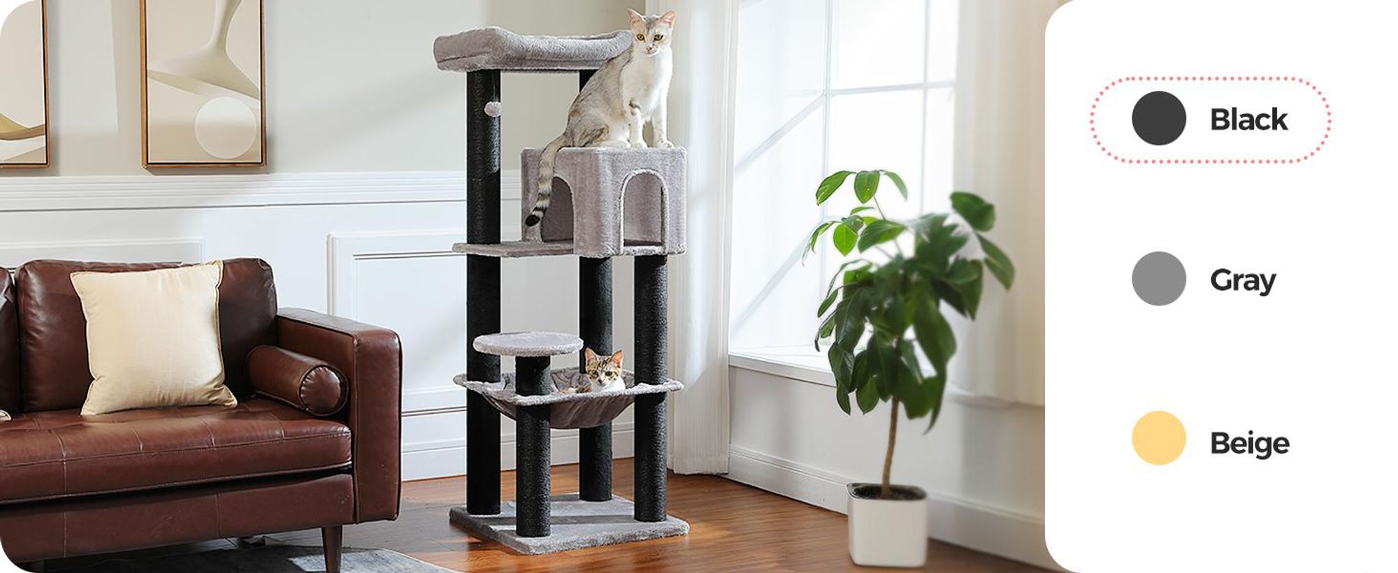 PURPURRA Großer Kratzbaum mit verstärkten Kratzstämmen (φ 8,1 cm) für große ausgewachsene Katzen, 13.6 kg, 146.8 cm