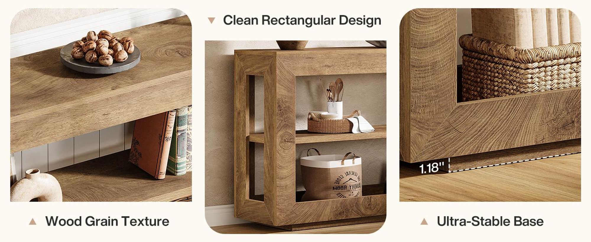 Tribesigns Console tafel, 160 cm, entree tafel van massief hout met een drielaags opbergvak, geschikt voor hal, woonkamer, bruin