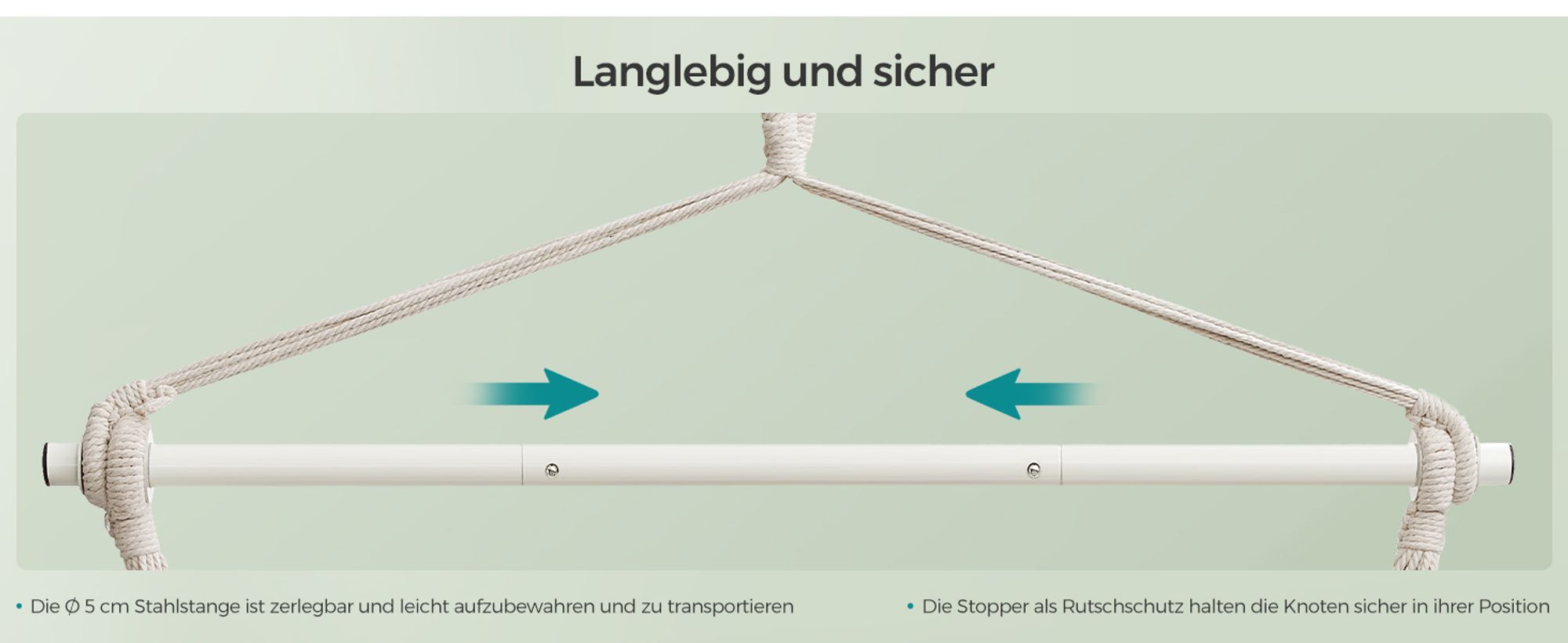 SONGMICS Hängesessel mit 2 Kissen, Metallkette, bis 150 kg belastbar,cremeweiß