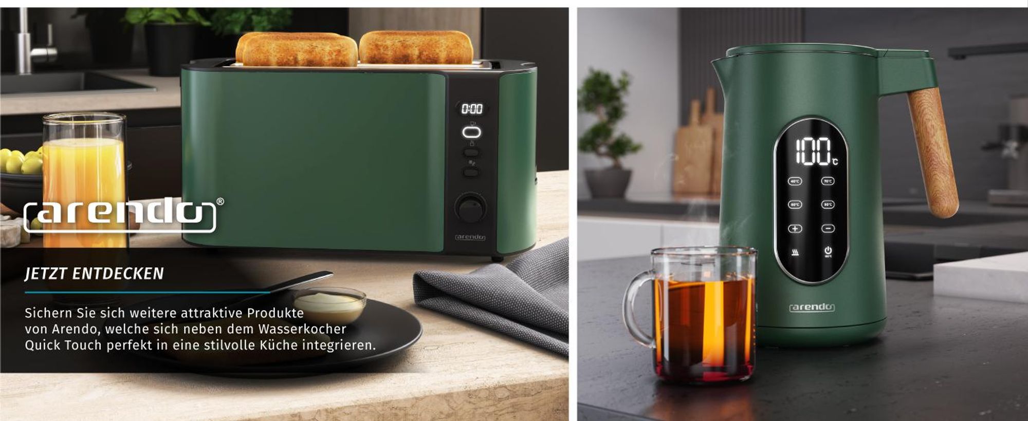 Arendo Wasserkocher mit Temperatureinstellung 40°C - 100°C mit Anzeige, Temperaturwahl, Edelstahl, 1,7 L, 2200W, LED-Display, Holzoptik-Griff, BPA-frei
