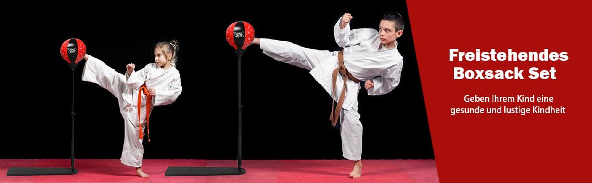 COSTWAY Punchingball 85-130cm hoehenverstellbar, Standboxball freistehend, Kinder Boxset, Boxsack Set, Box Set inkl. Boxhandschuhe und Handpumpe