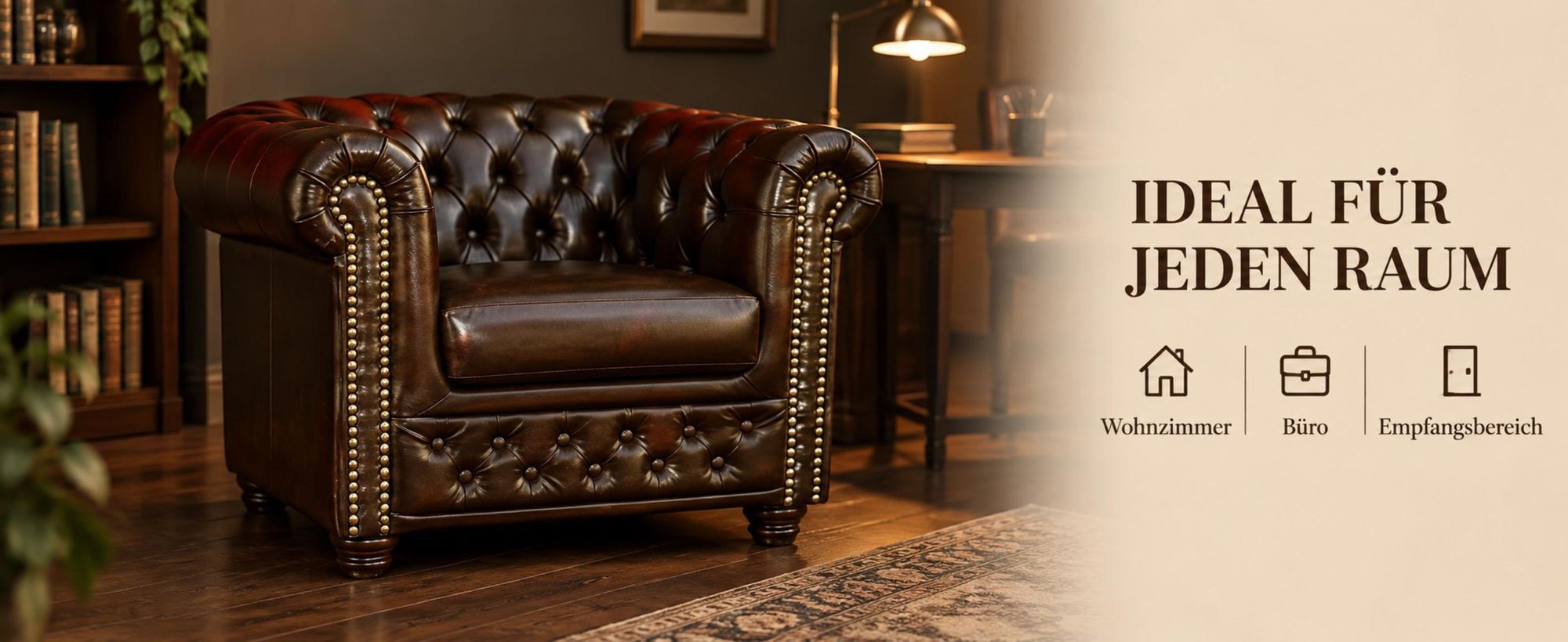MOEBELHAUS Sessel CHESTERFIELD Lederlook ANTIK-OPTIK dunkelbraun Nietenbesatz Knopfheftung Massivholzfüße 94x72x86 cm