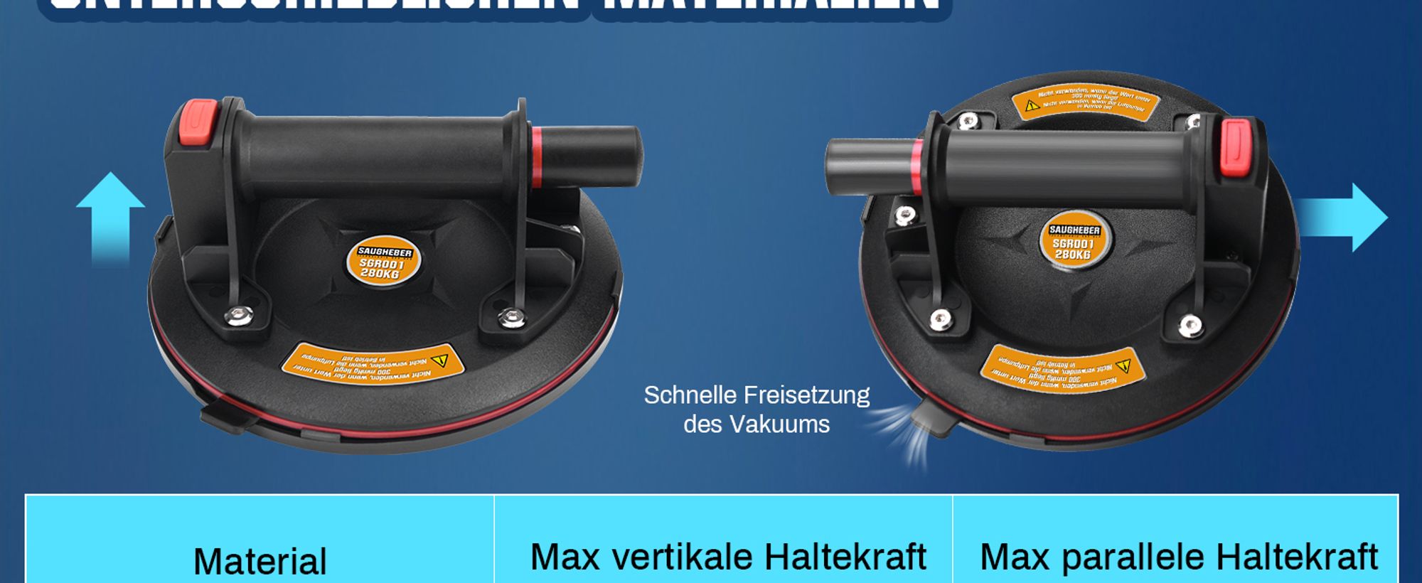 2er Set 8" Saugheber Glasheber Tragkraft 260KG Vakuumheber Fliesenheber für Fliesen Marmor