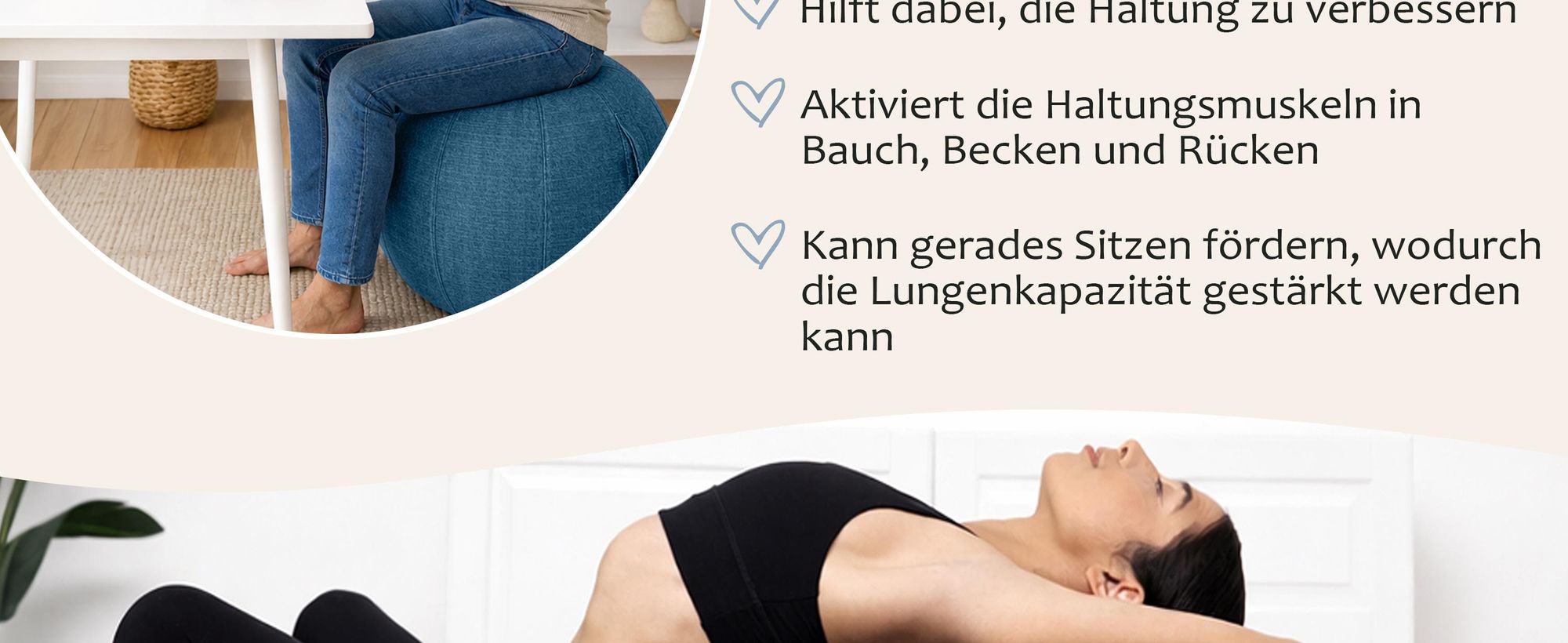 ONVAYA® Gymnastikball 65cm mit Bezug - Rutschfester Yoga-Ball-Stabiler Sitzball für ergonomisches Sitzen-Fitnessball & Schwangerschaftsball Seeblau