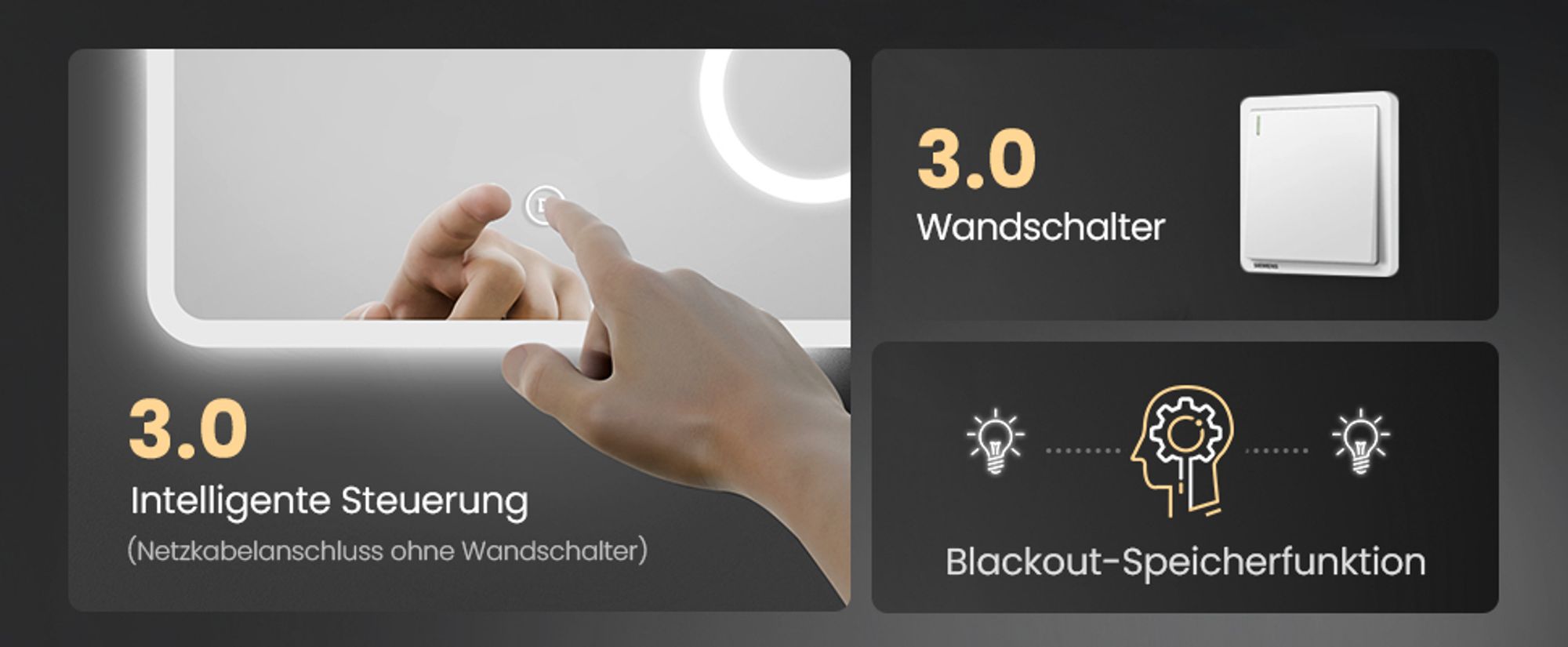 Heilmetz LED Badspiegel 120x60cm 3 fache Vergrößerung Rechtecke Badezimmerspiegel mit Touchschalter & Beleuchtung, wandspiegel 6500K Kaltweiß IP44