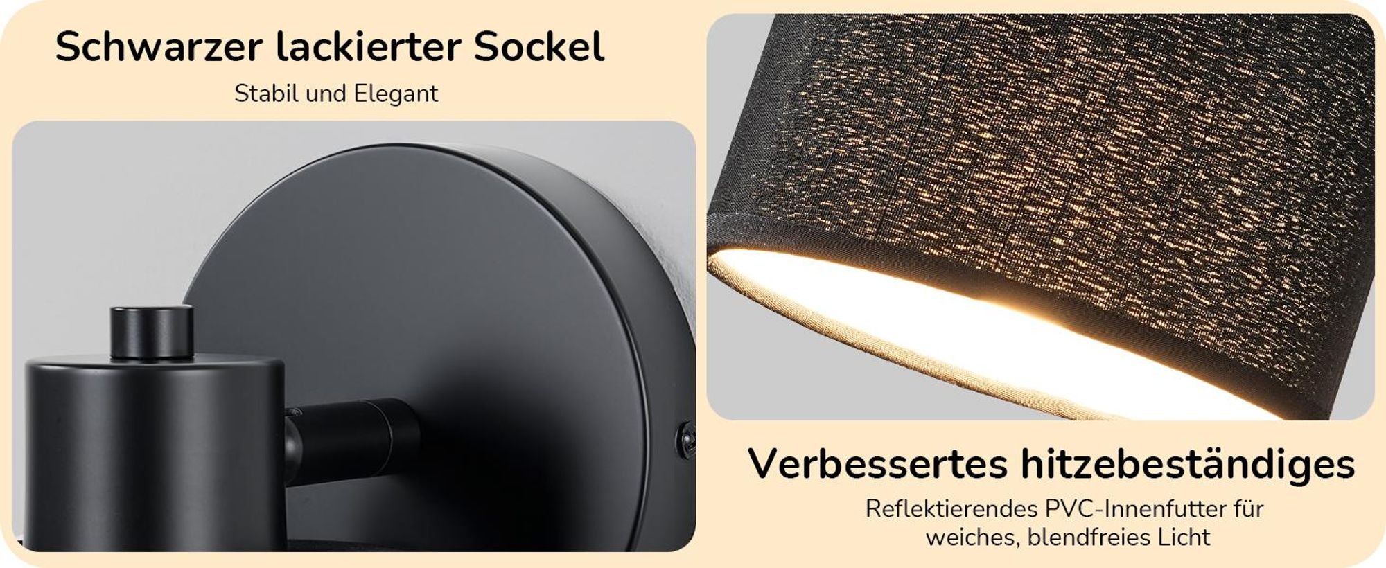 EDISHINE 2er Set Wandleuchte Innen, 350°/90° schwenkbar, LED Wandlampe Schwarz  Dimmbar mit Fernbedienung