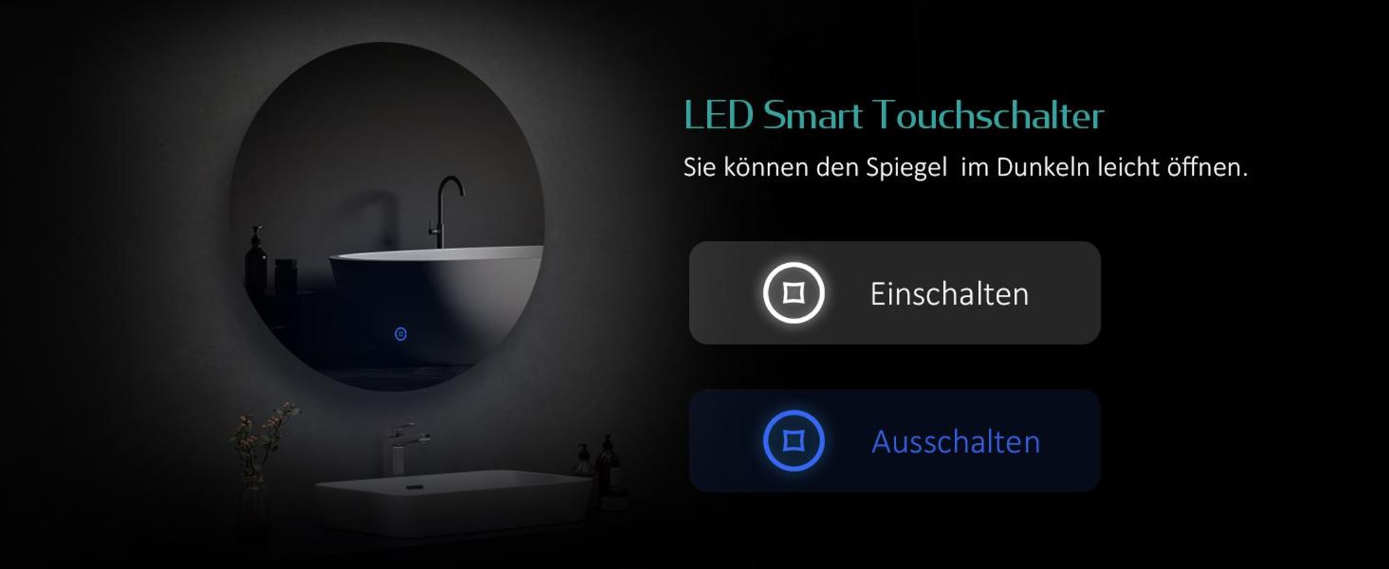 EMKE LED Badspiegel Rund 60 cm LED Spiegel Badezimmerspiegel mit Beleuchtung Kaltweiß Lichtspiegel Wandspiegel mit Touchschalter IP44 Energiesparend