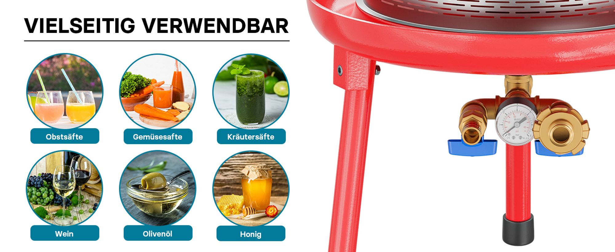Edelstahl Hydropresse mit 40 Liter Korbinhalt, Wasserdruckpresse mit 3 bar zum Pressen von Obst