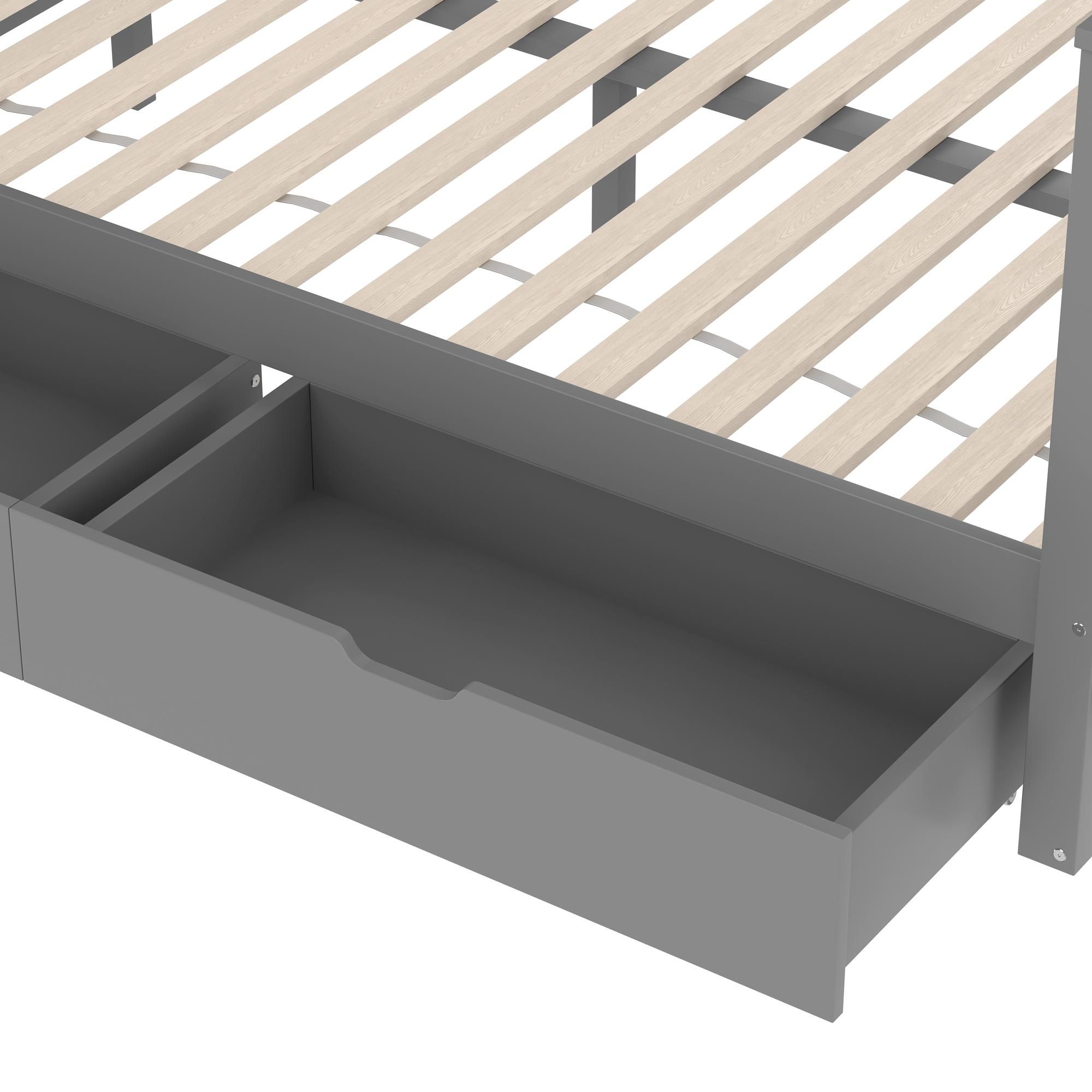 Merax Etagenbett 90x200/140x200cm mit Rausfallschutz und Stauraumtreppe, Kinderbett mit Rutsche, Hochbett mit 2 Schubladen, Massivholz Stockbett, Grau