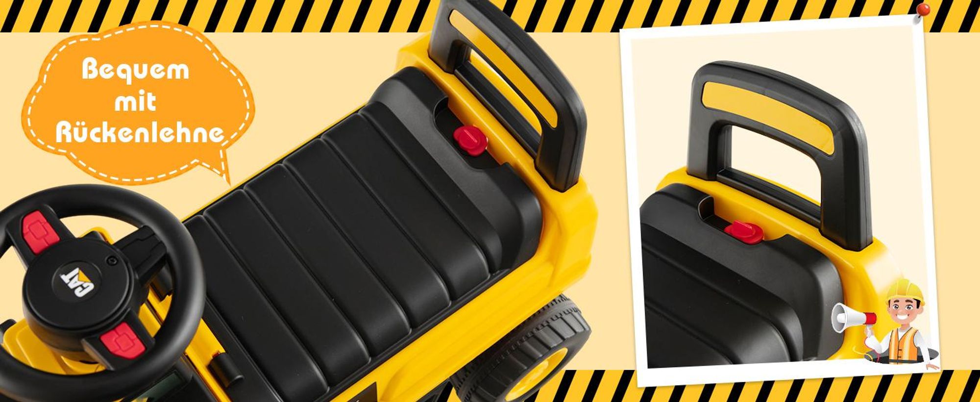 Sitzbagger, Bagger mit Lenkbarer Schaufel & Hupe, Rutschauto mit Stauraum unter Sitz, Aufsitzbagger mit Anti-Rutsch-Räder & Anti-Rollover-Vorrichtung für 1-3 Jahre (Bulldozer)