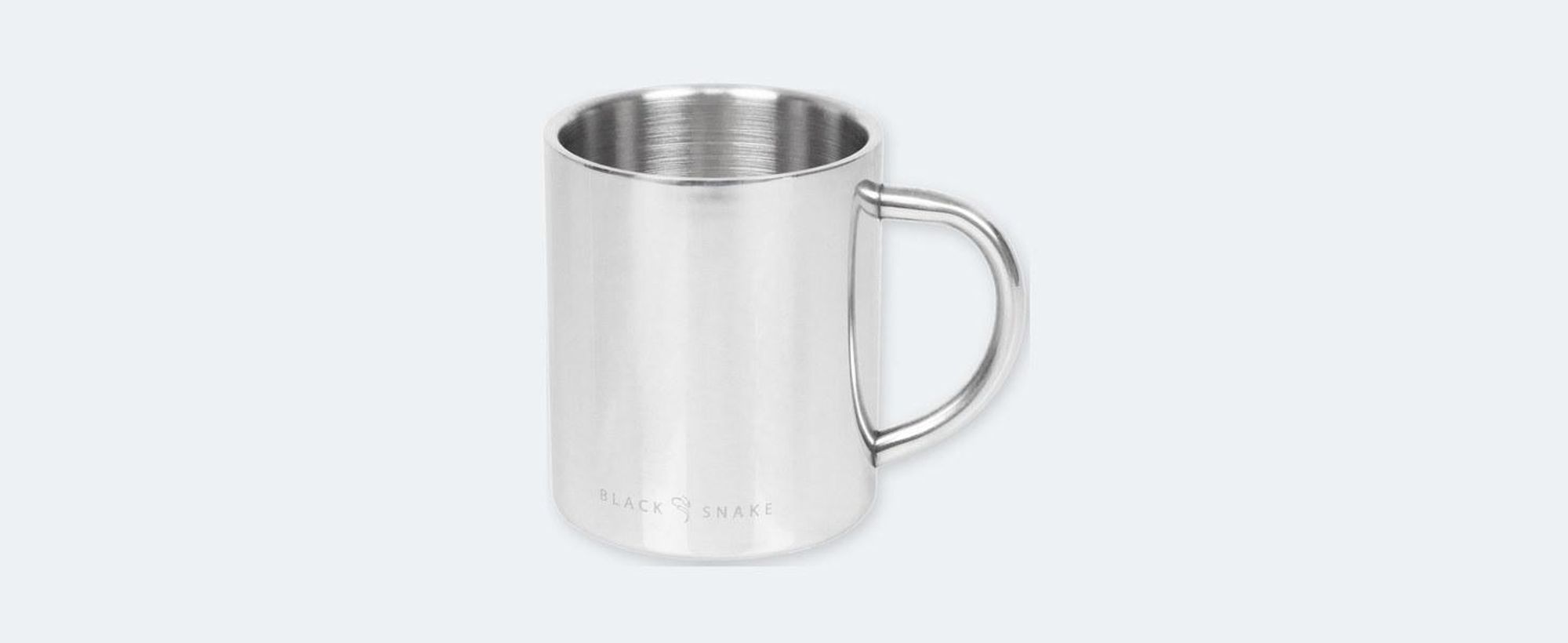 Doppelwandige Edelstahltasse mit Griff in Silber, Seitenansicht