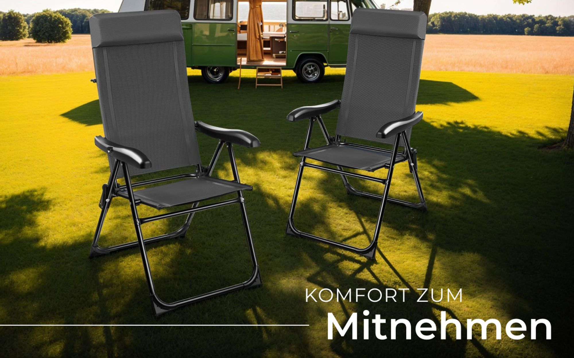 tectake® Campingstuhl Müritz Belastbarkeit 120 kg, 57 x 65 x 112 cm