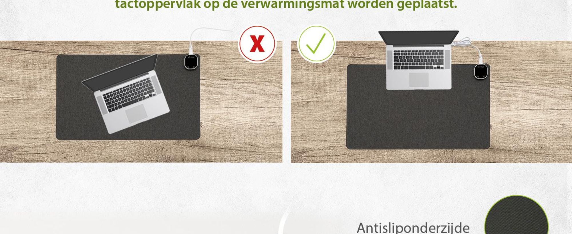Bureauonderlegger met muismat, verwarmbaar, 60x36 cm, 4 warmtestanden, automatische uitschakeling. Bureauonderlegger, bureauplaat, onderlegger