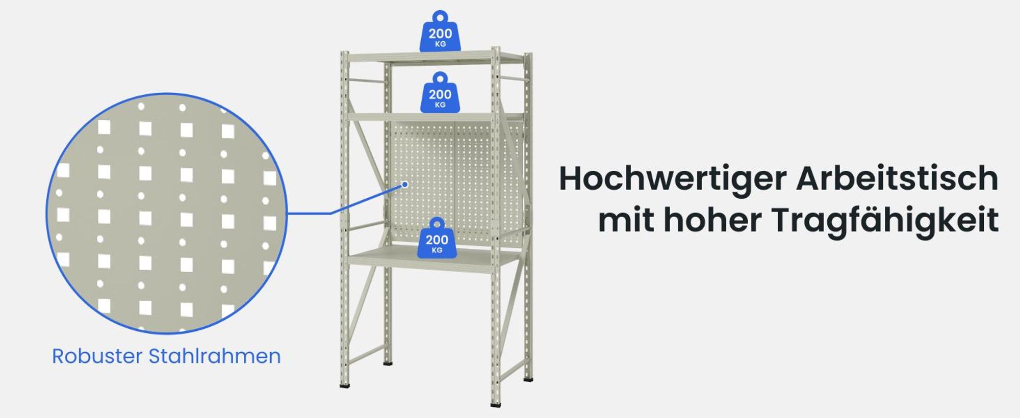 FLEXISPOT Werkbank aus Stahl, Arbeitstisch mit Lochwänden und oberer Ablage, Lagerregal bis 200 kg, für Werkstatt, Lager, Büro und Haushalt (Grün)
