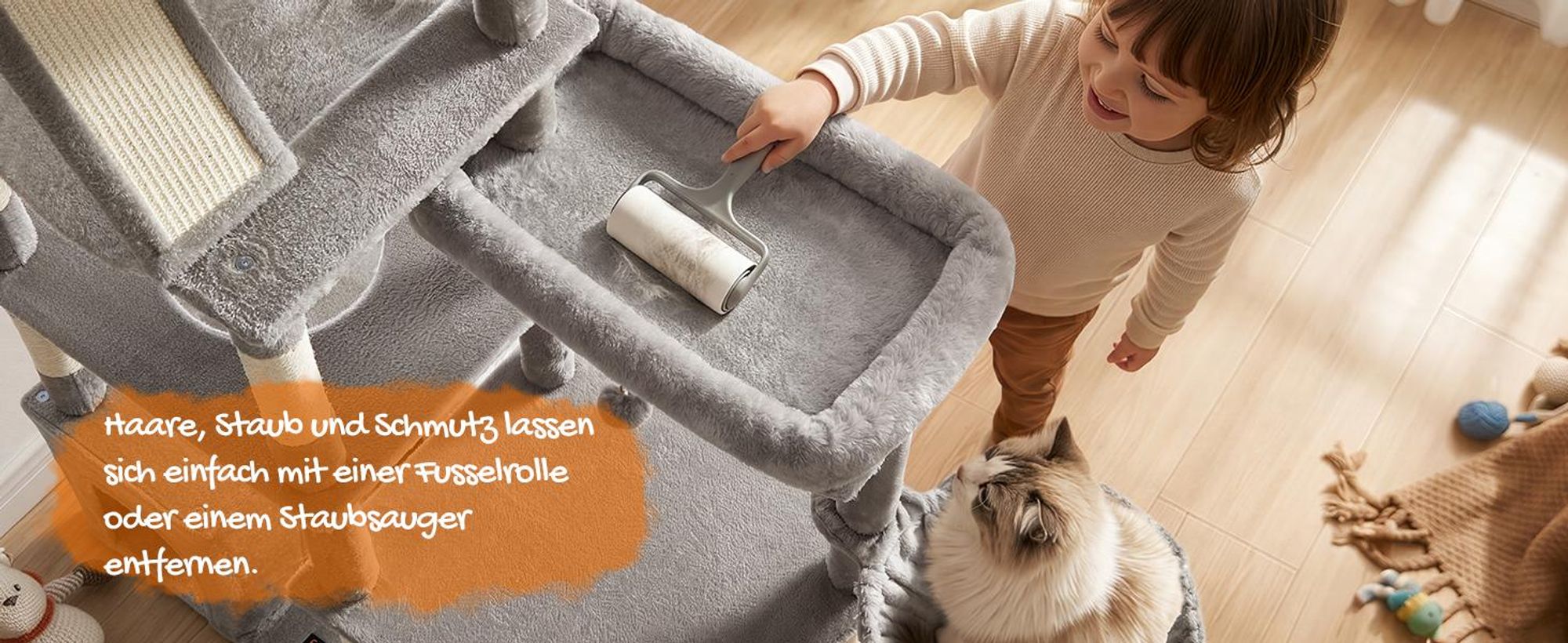 FEANDREA Kratzbaum für Große Katzen, Stabil mit 6 Ruhebereichen und Sisalstämmen, 105 x 45 x 188 cm, Grau