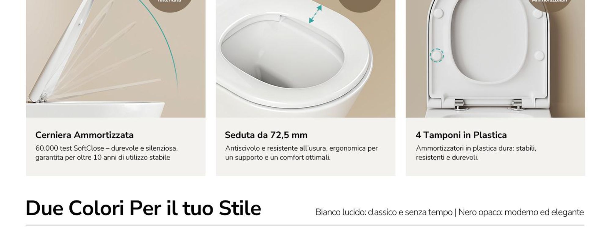 WC sospeso EMKE in ceramica a doppio foro con risciacquo a risparmio idrico, con scarico diretto e coperchio a chiusura ammortizzata, a bassa rumorosità, bianco lucido
