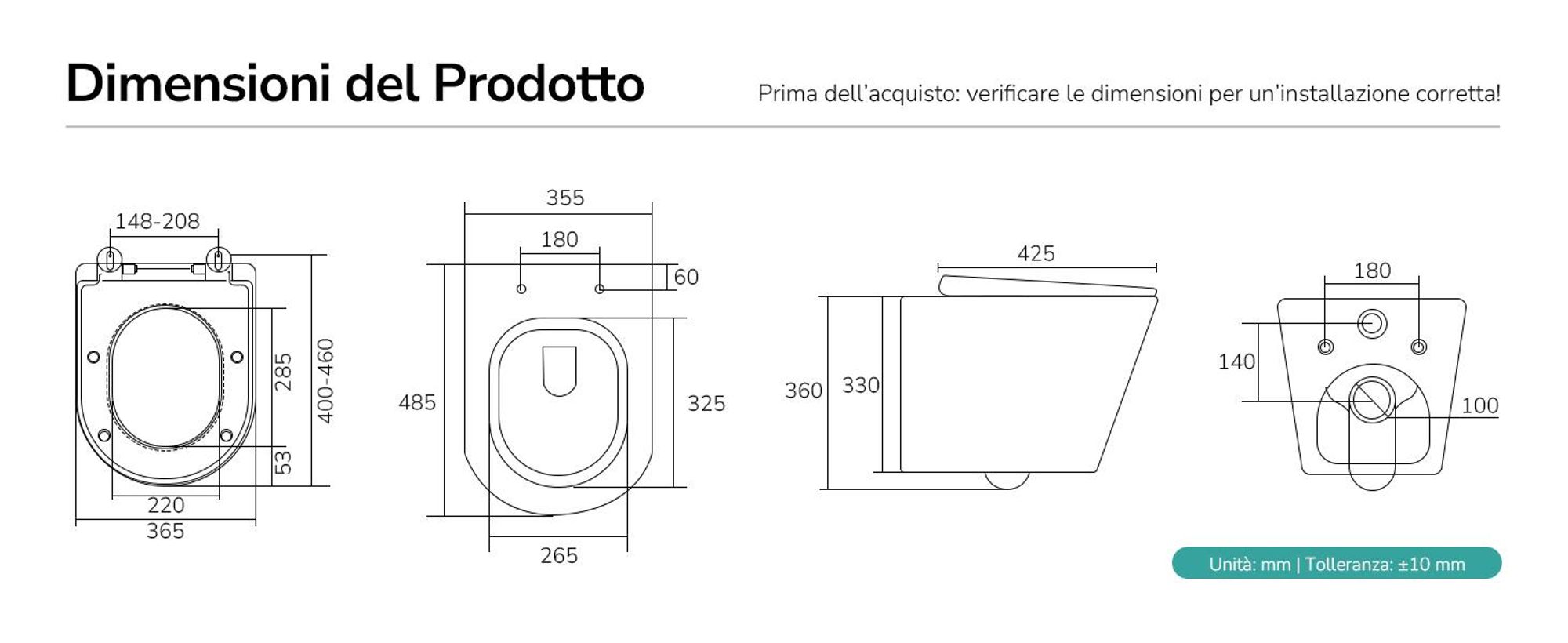 WC sospeso EMKE in ceramica a doppio foro con risciacquo a risparmio idrico, con scarico diretto e coperchio a chiusura ammortizzata, a bassa rumorosità, bianco lucido