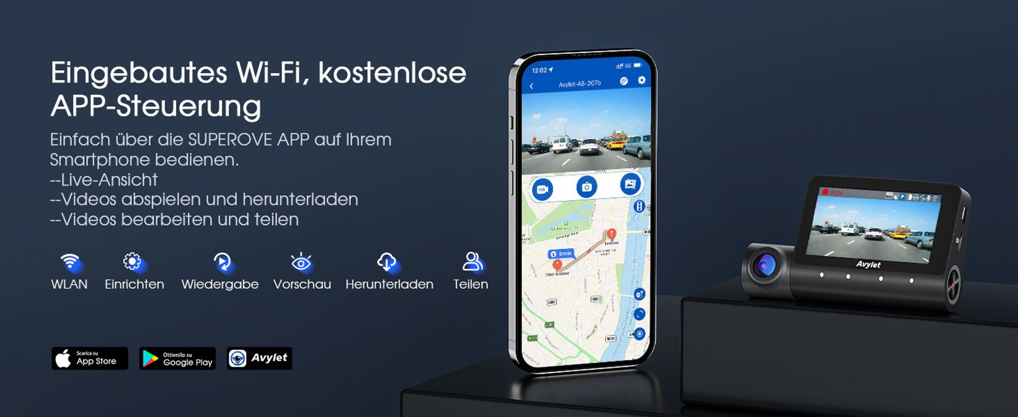 5K 3-Kanal-Dashcam Auto Wi-Fi,GPS,3lens 4K+1080P+1080P Vorne Hinten Innen Autokamera