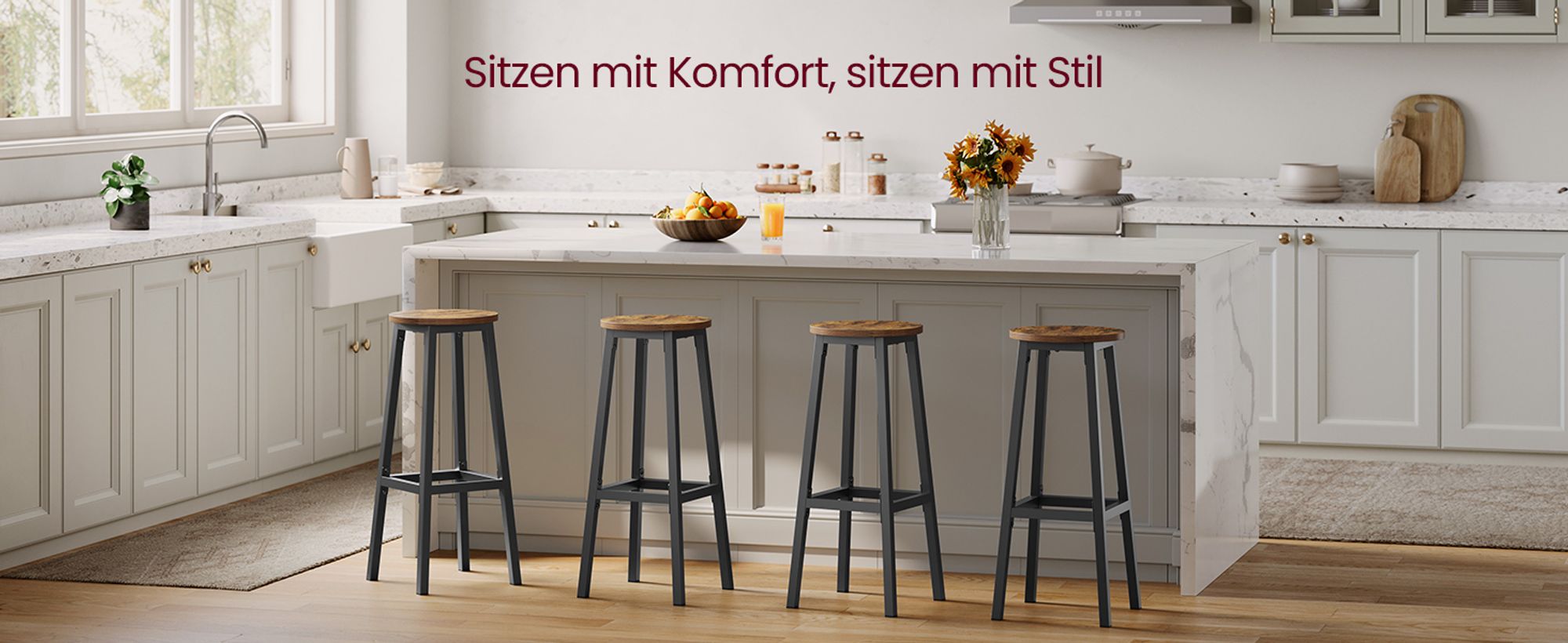 Barhocker, 2er Set, Barstühle, Küchenstühle mit Fußstütze 74cm