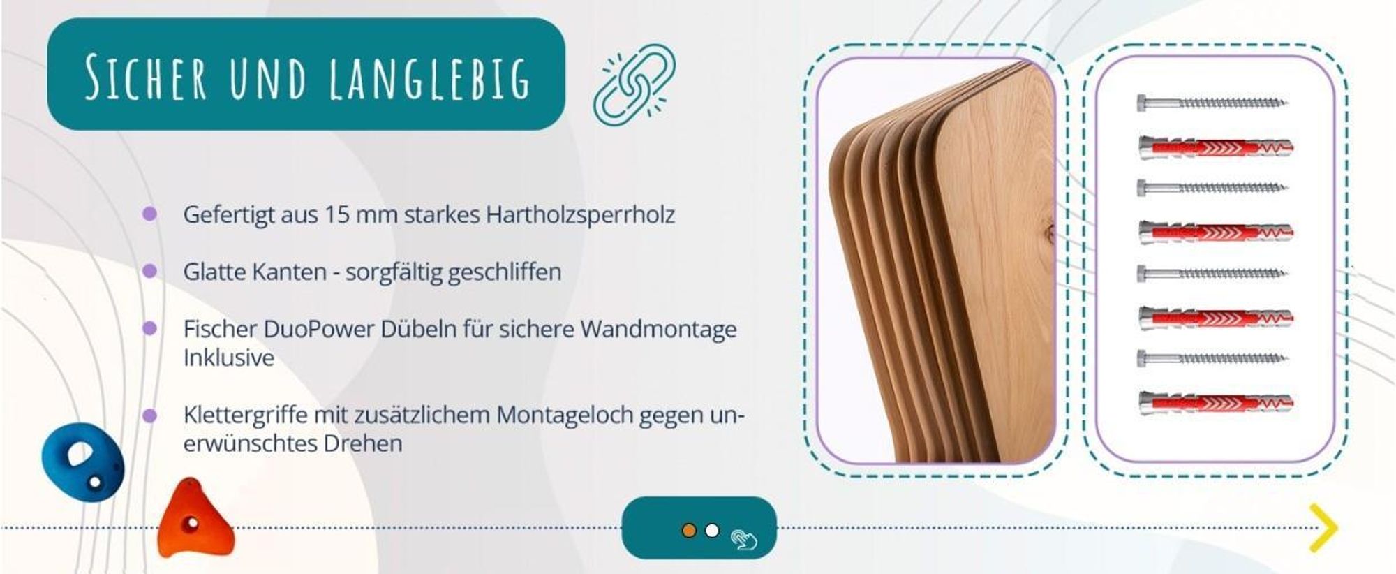 Create for you® - Kletterwand Kinderzimmer + 30 Klettersteine, Indoor, 150x225cm