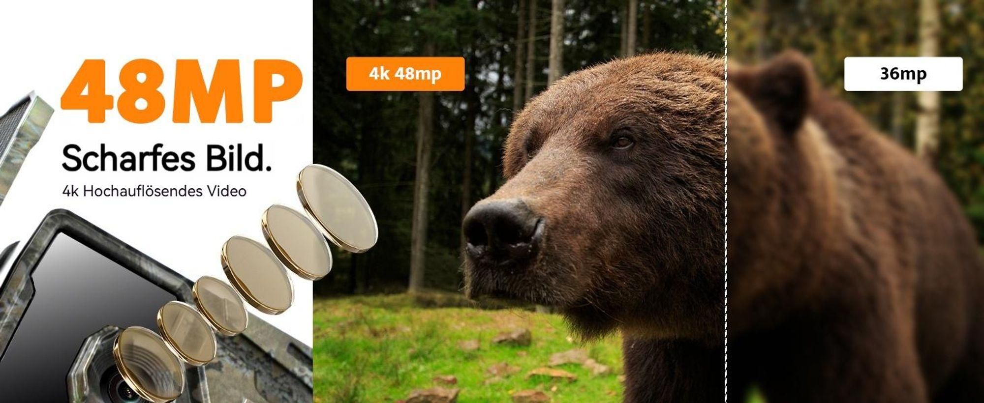 Wildkamera 4K 48MP Wildtierkamera Solar mit Bewegungsmelder Nachtsicht, 120°Erfassungswinkel