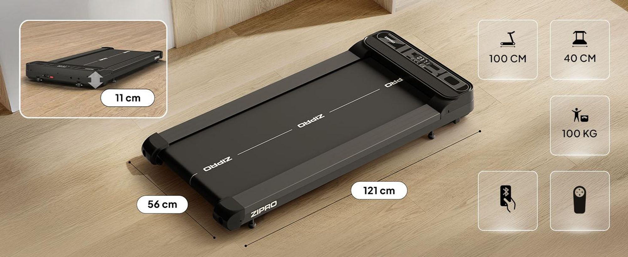 ZIPRO Catwalk Walking Pad – Elektrisches Laufband für den Schreibtisch, Ultraflach & Kompakt, Gehband für Home Office – Mit App-Kompatibilität, 1-6 km