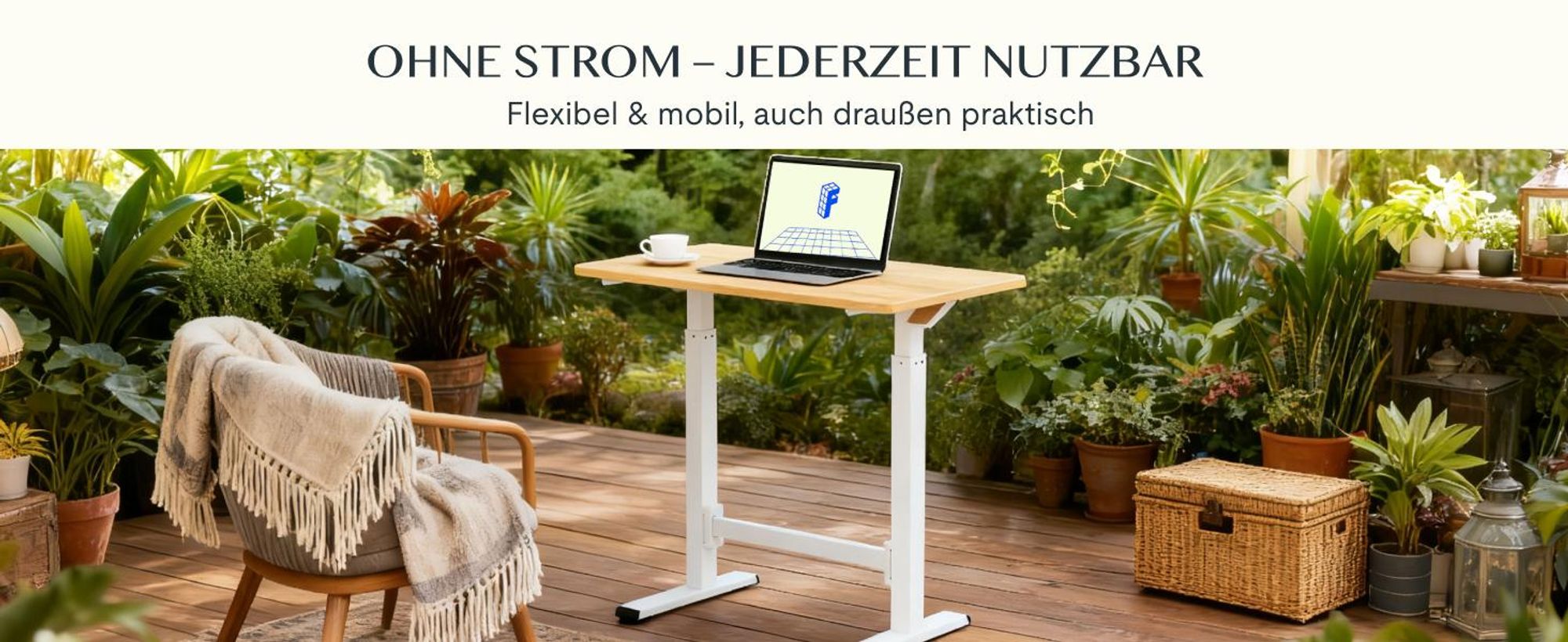 FLEXISPOT Gasfeder Höhenverstellbarer Schreibtisch 80×50 cm – stufenlos manuell verstellbar, Steh-Sitz-Tisch ohne Strom, mobil mit Rollen (Ahorn)