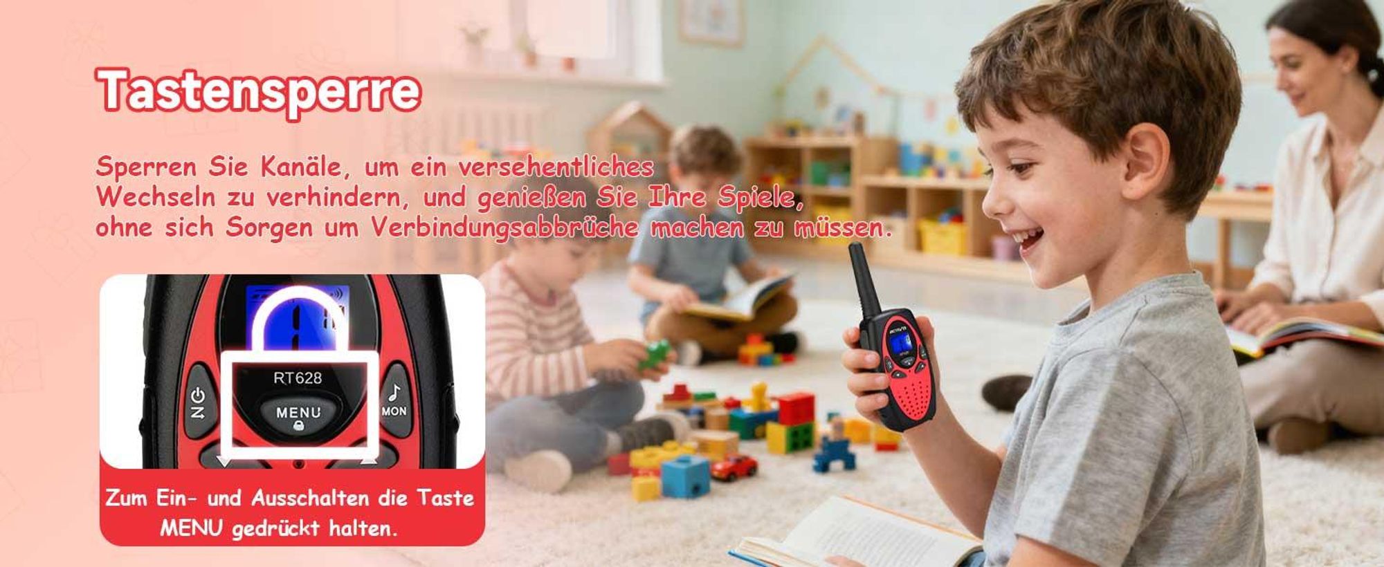 Retevis RT628 Walkie Talkie Kinder, Geschenke für Kinder, mit Taschenlampe, DCS/CTCSS, Spielzeug ab 6-12 Jahre, für Camping Familienspiel