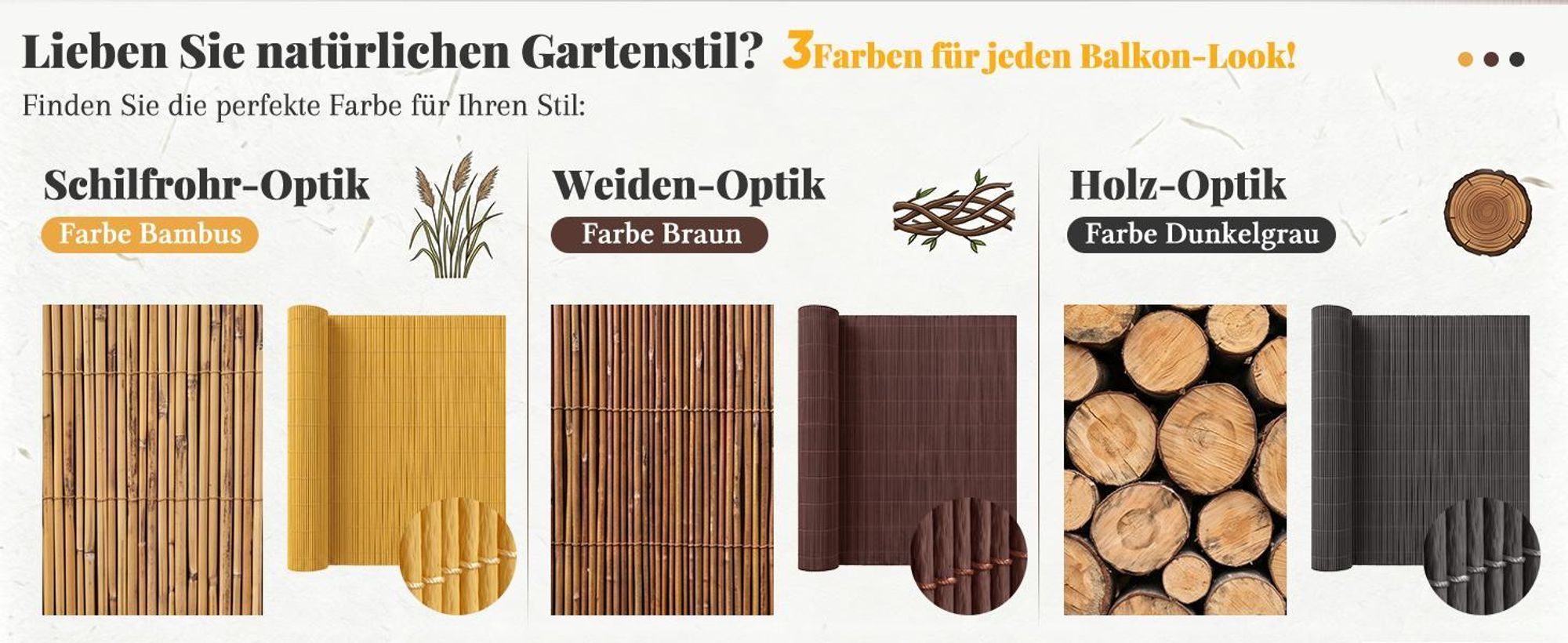 Sekey Balkon Sichtschutz Natürliche Optik Sichtschutzmatte Sichtschutzzaun 90x600cm, Braun