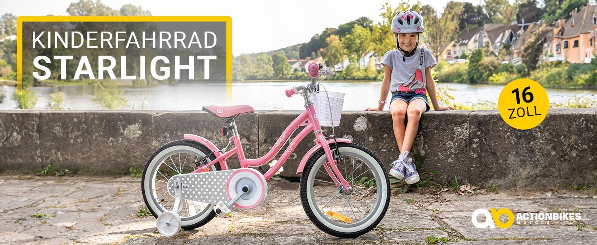 Actionbikes Kinderfahrrad Starlight 16 Zoll | Kinder Fahrrad - V-Brake Bremsen - Kettenschutz - Fahrradständer - Rad - 4-7 Jahre (Rosa)