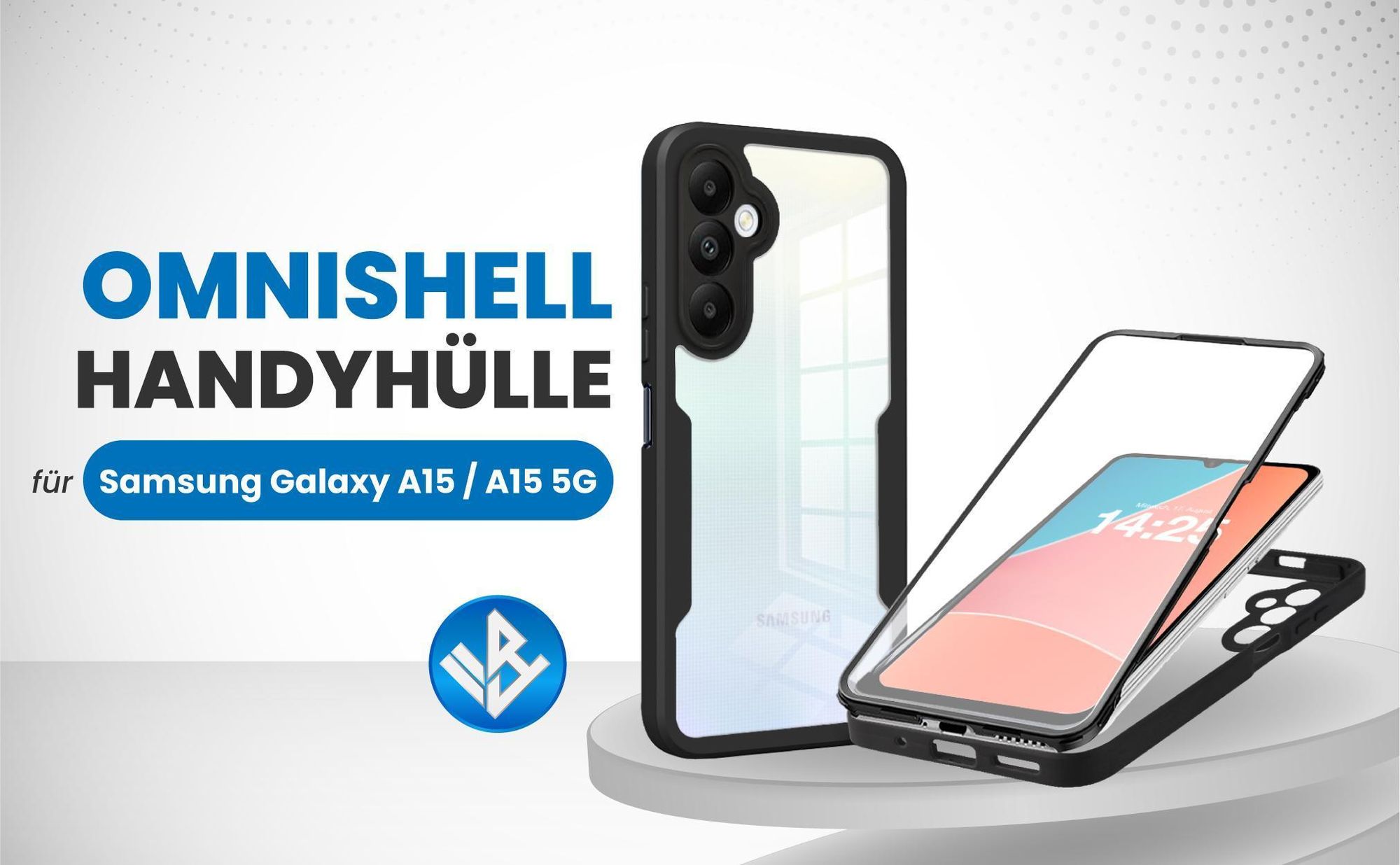 Schwarze 360 Grad Hülle für Samsung Galaxy A15 / A15 5G mit Kameraschutz