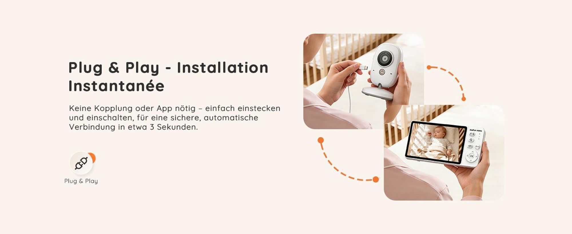 Babyphone mit Kamera, 5", VOX, Temperaturüberwachung, Gegensprechfunktion, IR-Nachtsich, weiß