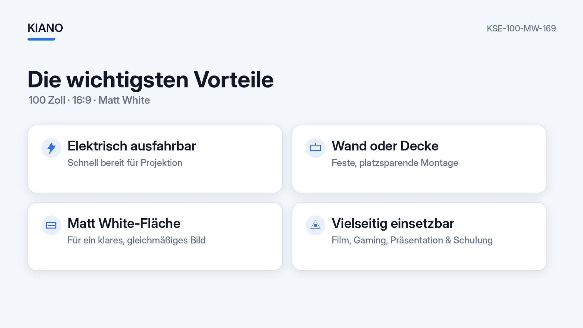 Kiano Electric 100 Zoll Beamer-Leinwand 16:9 Matt White, elektrisch, für Wand und Decke, Heimkino, Büro und Präsentationen