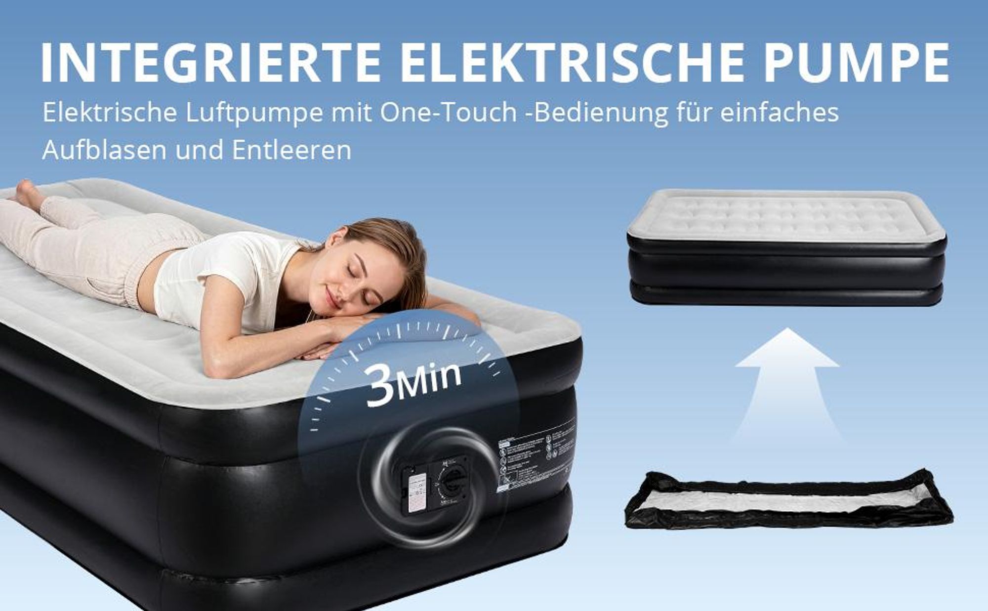 FCH Luftmatratze mit eingebauter Pumpe,190 x 99 x 45CM Blow-up-Matratze mit weicher stromfleischiger Oberseite, Aufblasbarer Mattress,grau