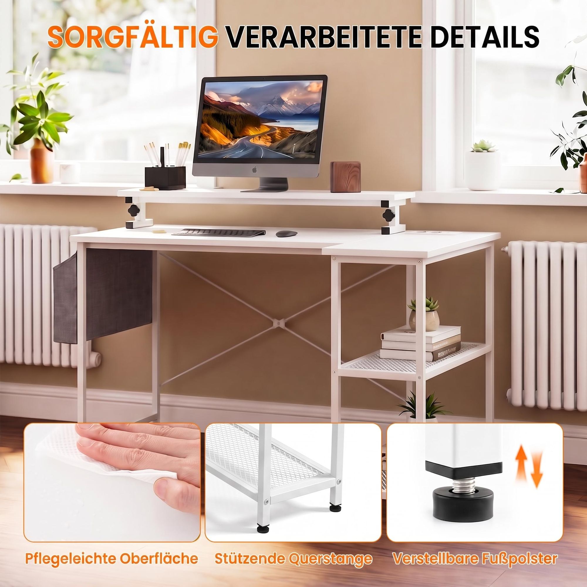 OYAJIA Gaming Schreibtisch L-Form,108 x 80cm,Reversibel Gaming Tisch Computertisch mit Steckdosen und Seitentaschen, Eckschreibtisch X Form Halterung