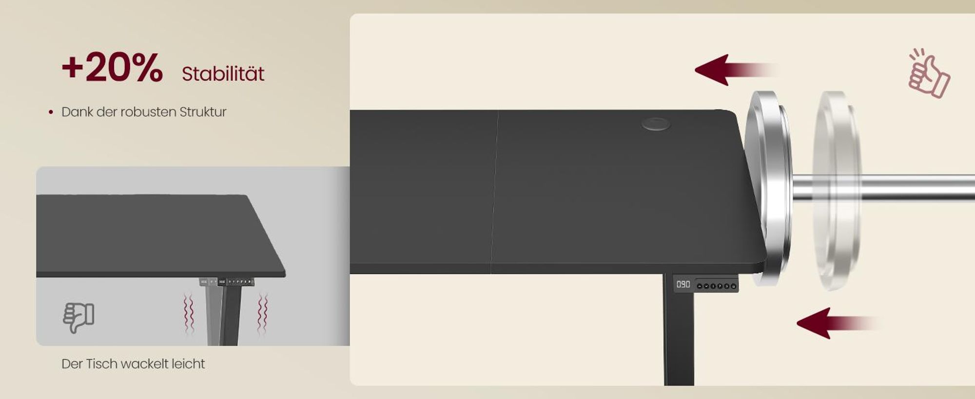 VASAGLE Elektrisch verstellbarer Stehtisch, Memory-Funktion mit 4 Höhen, Schreibtisch für Home Office, 120 x 60 cm, schwarz