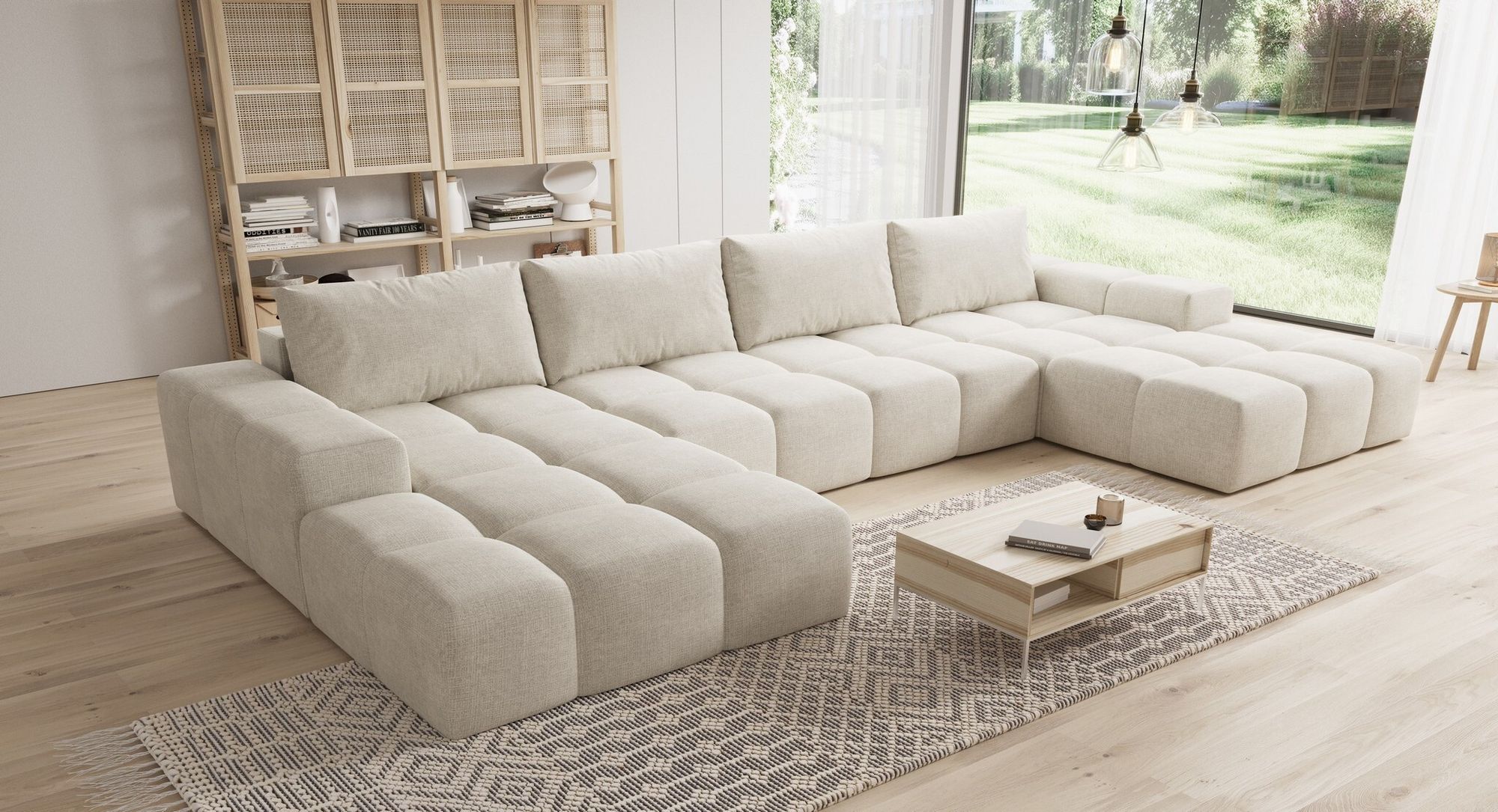 Moebelfest Sienna Ecksofa U-Form Couch Creme Webstoff