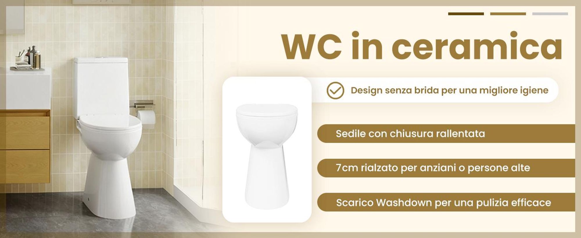 vidaXL WC senza brida 7 cm altezza extra soft-close in Vetroceramica Bianco