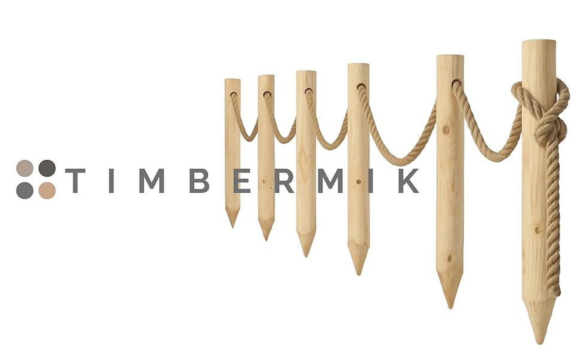 TIMBERMIK Recinzione In Legno 6 Pali Ø8x120 Cm Con Corda In Juta 12m Staccionata Da Giardino Pannelli Recinzione Legno Non Trattato