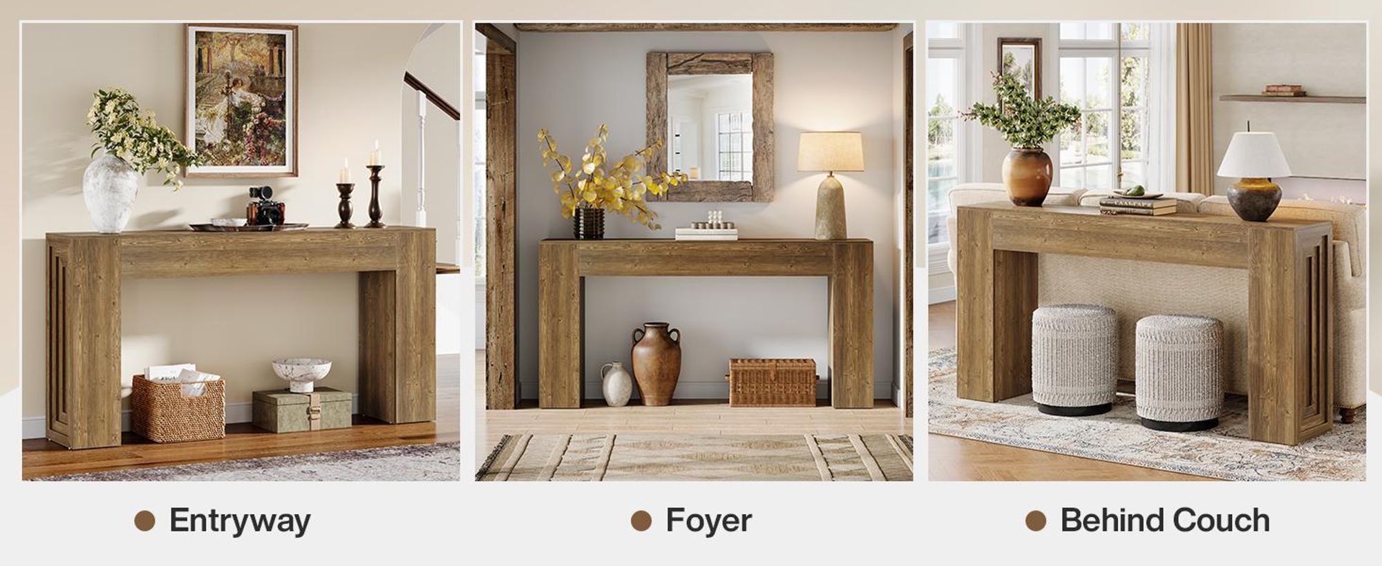 Tribesigns Konsolentisch, 160 cm schmaler Sofatisch im Landhausstil hinter der Couch für Wohnzimmer, Eingangsbereich, Flur, Foyer, Naturbraun