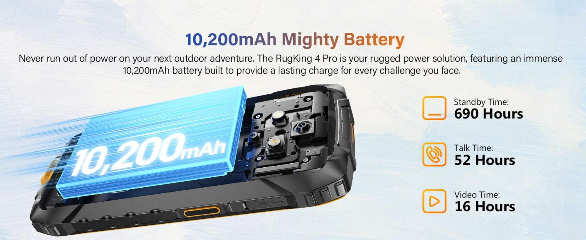 Ulefone RugKing 4 Pro Outdoor Smartphone ohne Vertrag Android 15 - 16GB+256GB - 10200mAh 48MP 6.56" 120Hz AI Rugged Handy IP68/OTG/NFC, Orange