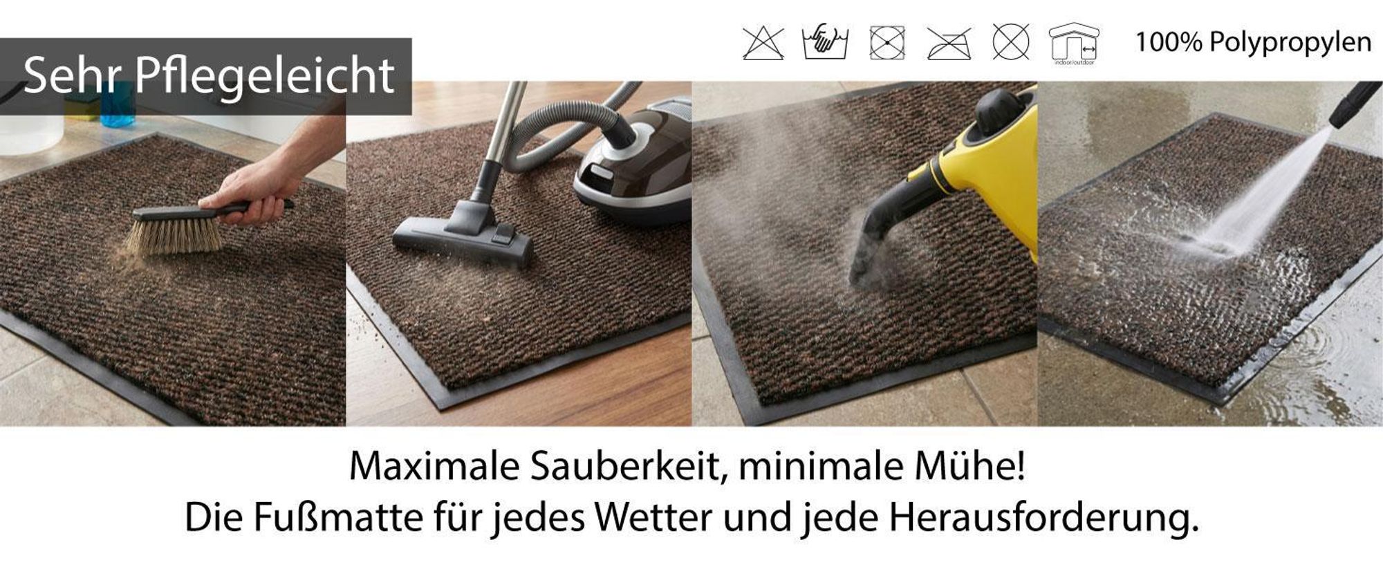HELLSER Fußmatte – Schmutzfangmatte für außen & innen, rutschfest & flach (90 x 120 cm) Schwarz-Braun