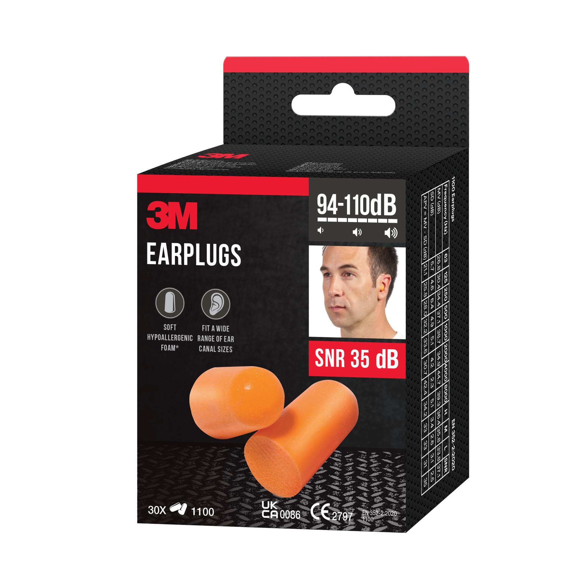 3M™ Gehörschutzstöpsel - Weichschaum - SNR-Wert 35 dB - Orange - 30 Paar / 60 Stück