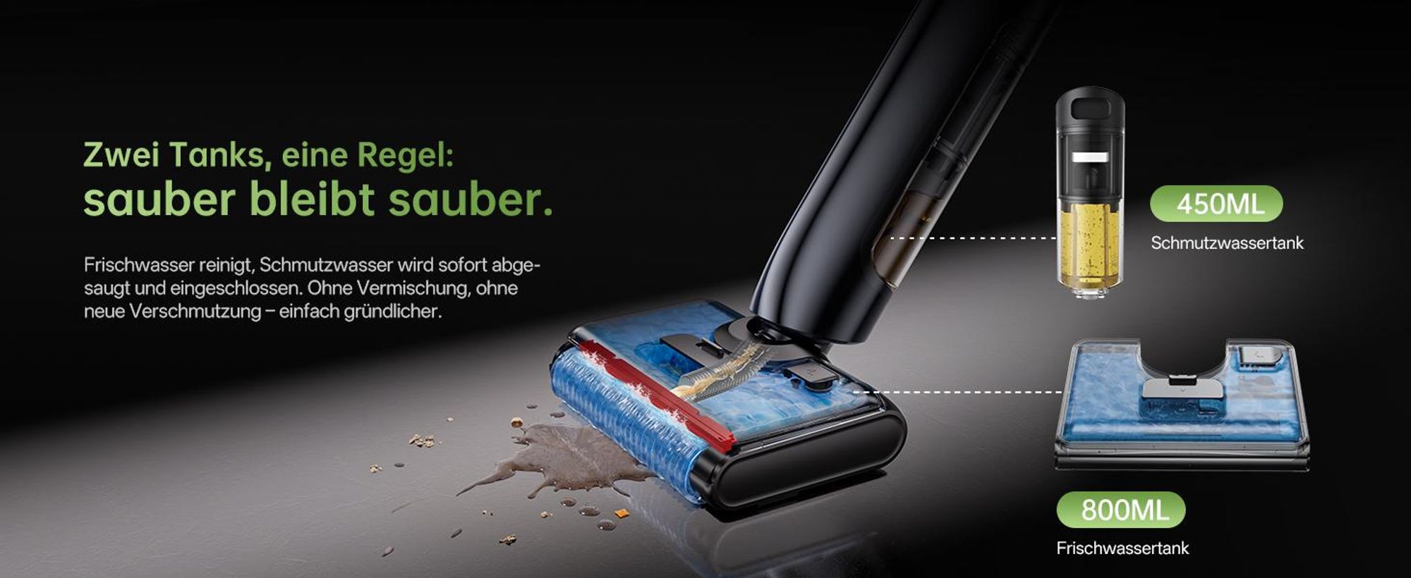 Vactidy X7 Nass-Trocken-Akkusauger, 3-in-1 Saug Wisch - 180° Flachliege-Design, 13 cm Schlank, 0 mm Kantenanpress mit Anti-Tangle-Technologie