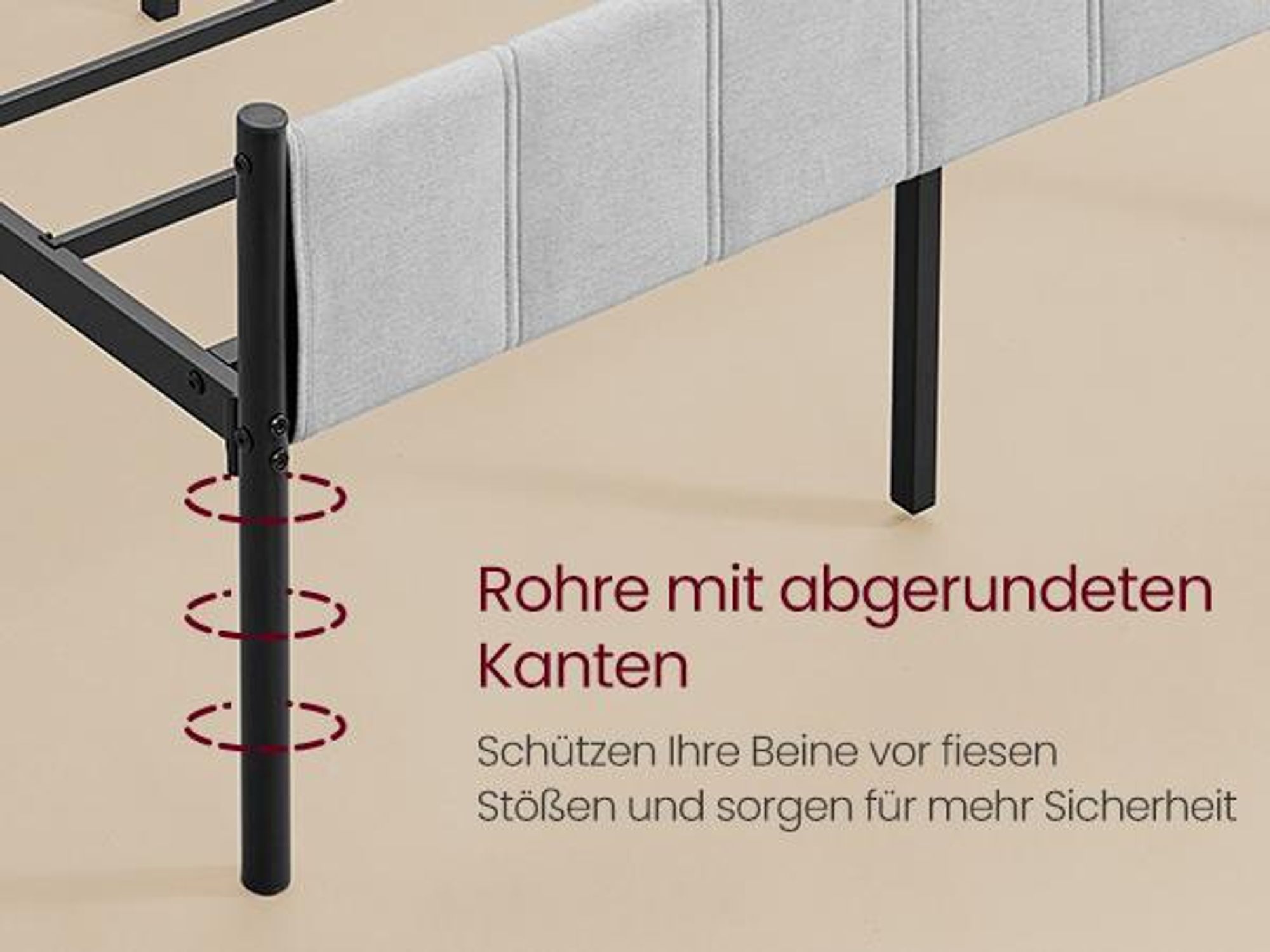 VASAGLE Doppelbettgestell, 140 x 200 cm, Bettgestell, mit gepolstertem Kopfteil, Bettrahmen, Stahl, trägt bis zu 500 kg, einfache Montage